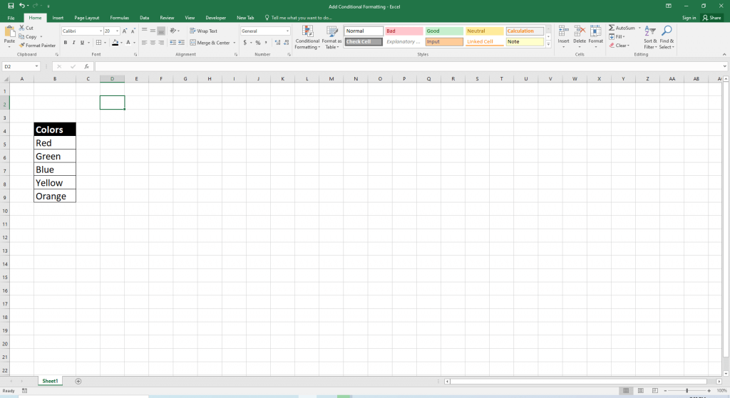 Excel - Background Colors of Cells