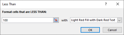 Conditional formatting less than value Excel