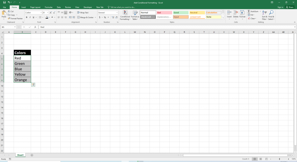 conditional formatting of Excel