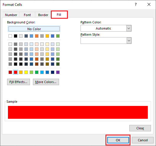 Change background color of a cell with conditions of Excel