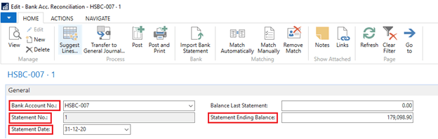 Create Bank Reconciliation in Dynamics NAV