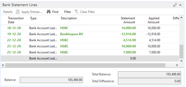 Bank Statement Lines in Microsoft Dynamics Navision