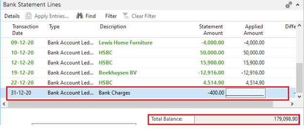 Adding line to Bank Statement