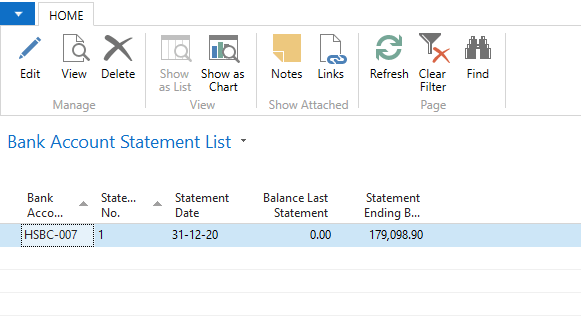 Reconciled Bank Statement in Microsoft Dynamics Navision