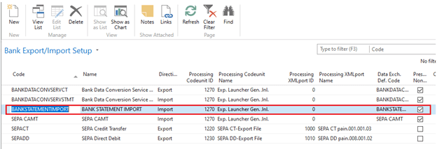 Bank Export/Import Setup