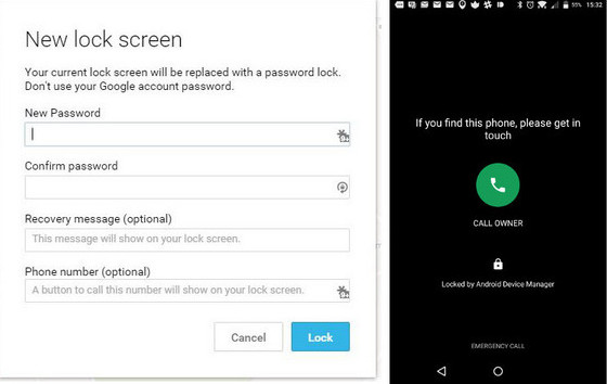 Reset password using Android Device Manager