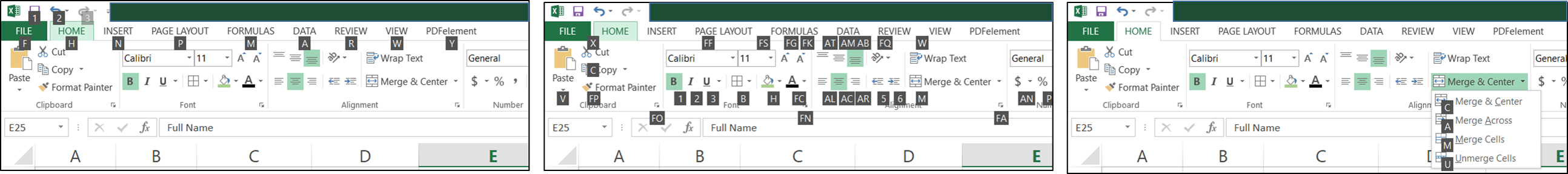 shortcut to merge cells