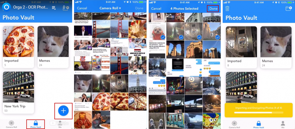Save your photos in the Photo Vault of the app