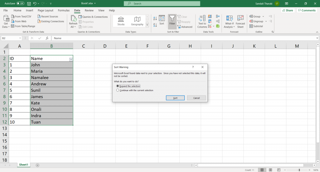 Alphabetize in Excel