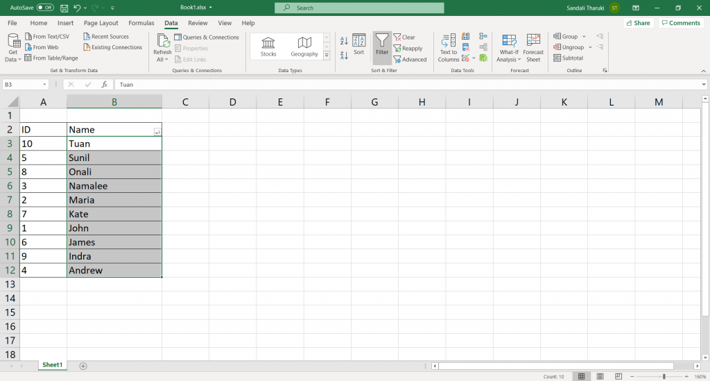 Alphabetize in Excel