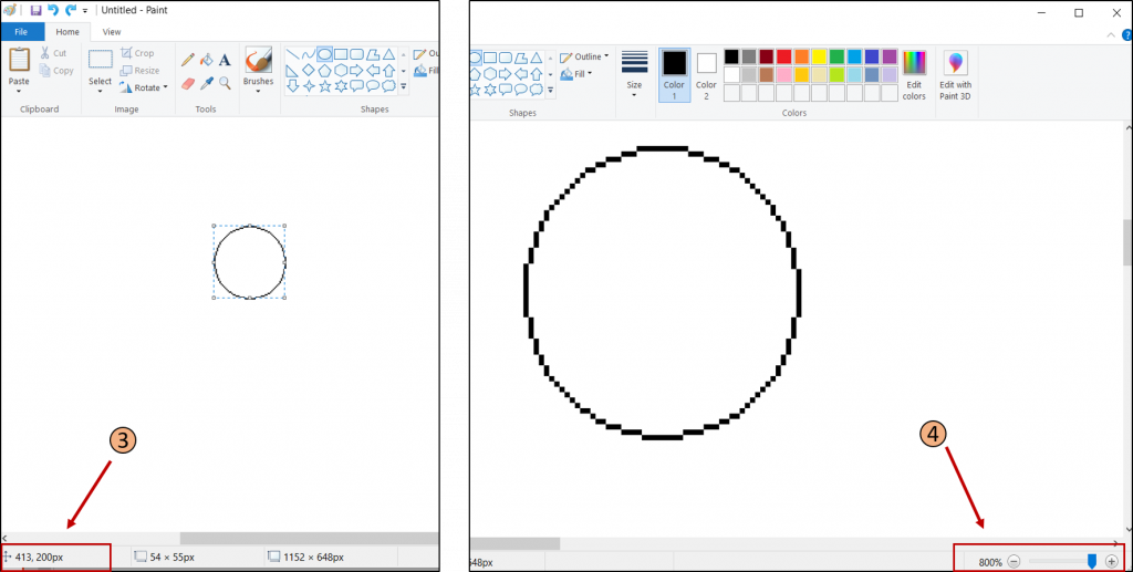 Use Paint to create circles in Minecraft at various dimensions