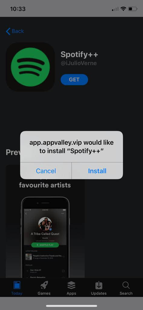 Install Spotify++ on your iOS using AppValley application.
