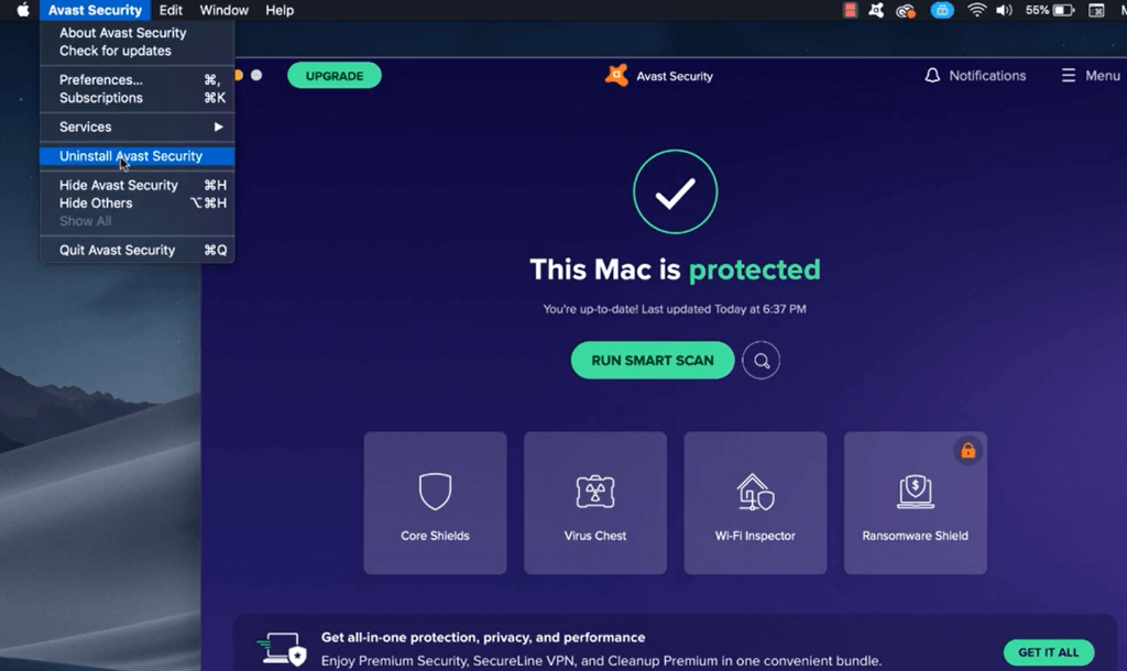 Click on Uninstall Avast Security.