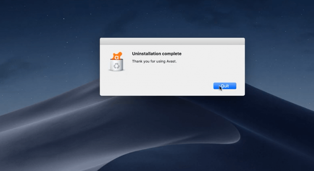 Uninstall Avast on Mac - click on  the word Quit