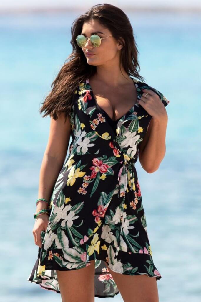 Black Floral Beach Gown