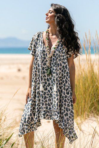 Leopard Print Kaftan Beach Dress