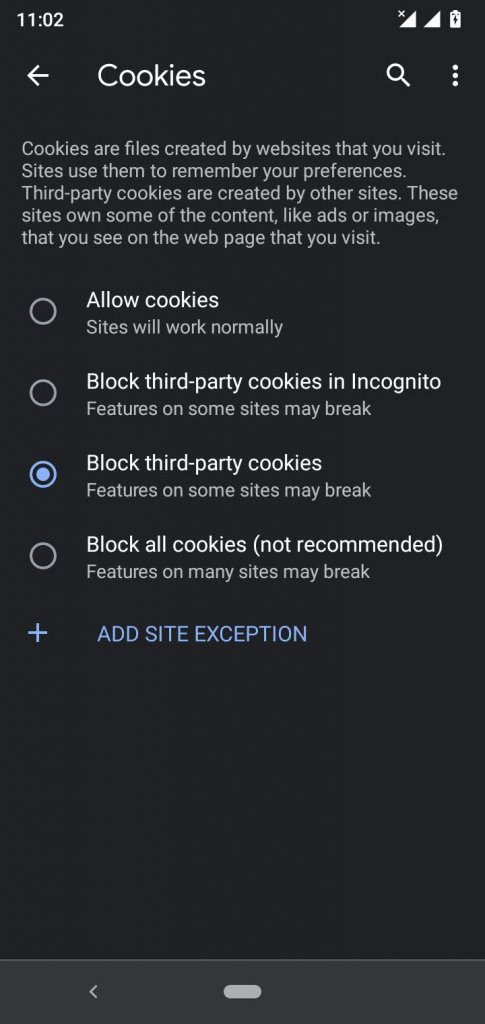 Block Third-party cookies from the browser