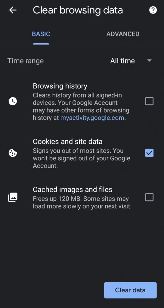 Clear all cookies on Android web browser 
