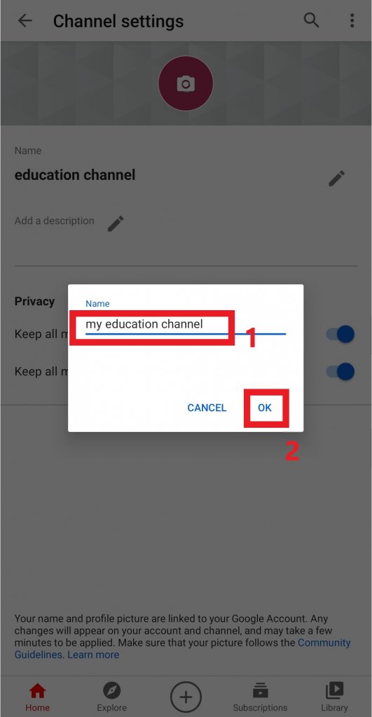 Change YouTube channel name and Save