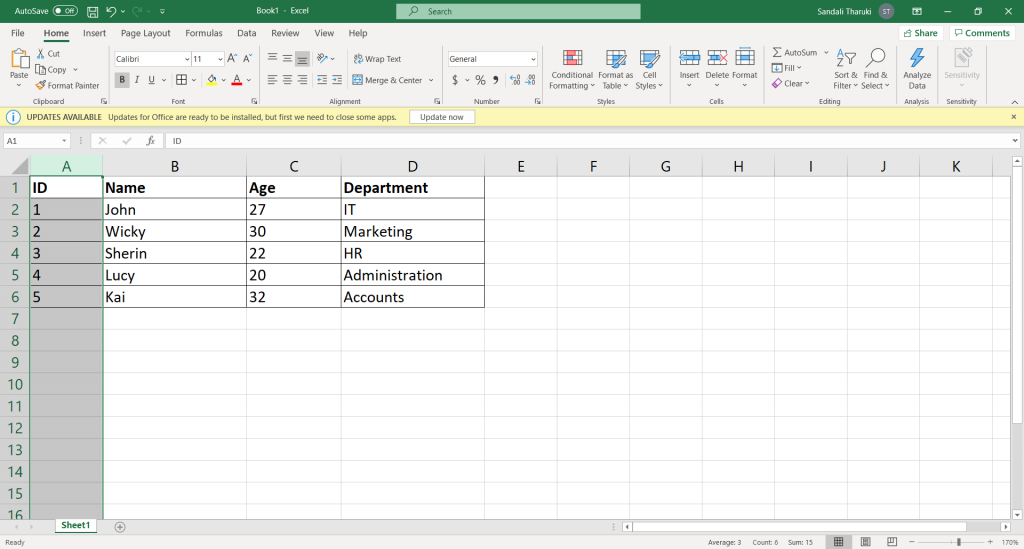 How to move columns in Excel - Using shift key and left mouse button