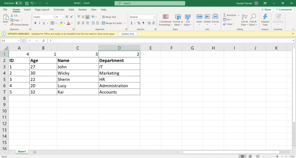 How to move columns in Excel - Sort method