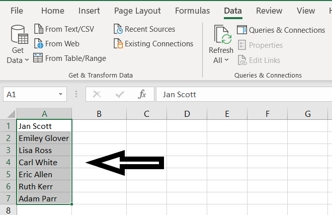 This image shows the Step 1 of the Method 1 of Split Cell in Excel