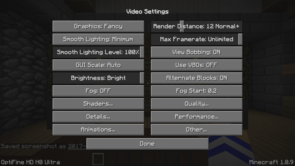 Video settings - Minecraft OptiFine