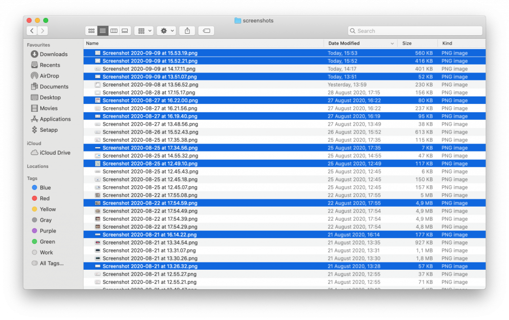 Select only the files you want on Mac.