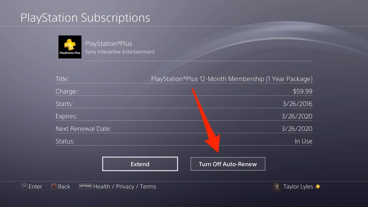 Select Turn Off Auto Renew to cancel PS Plus subscription. 