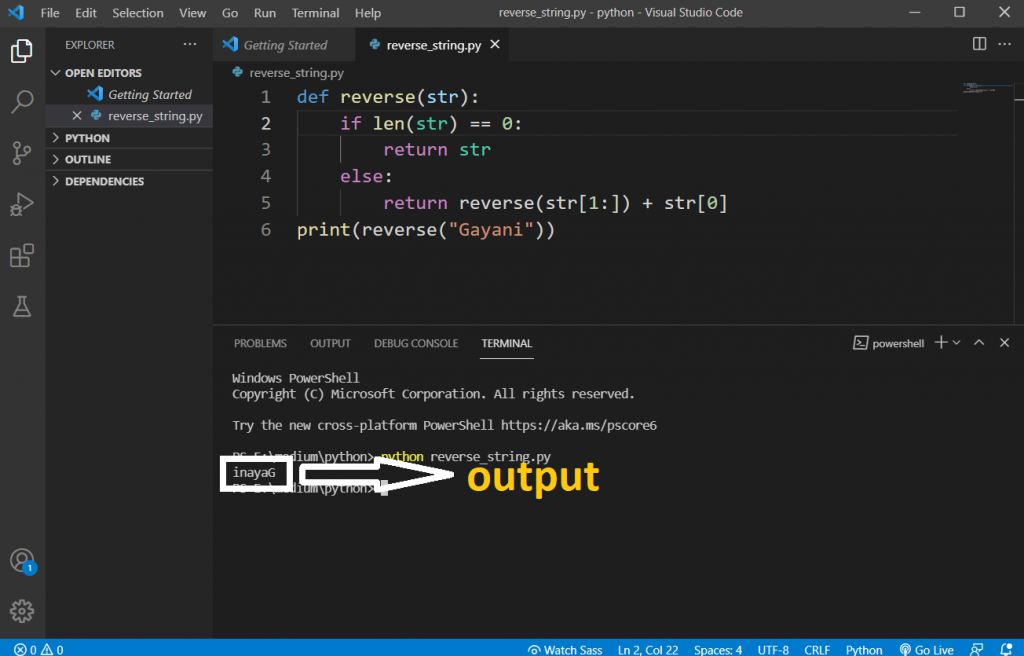 code for reverse a string using recursion in python.