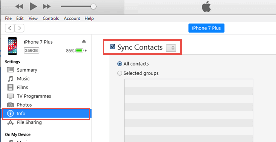 Sync contacts via iTunes or Finder