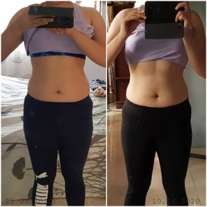 before and after ab workout results of Chloe Ting's 2021 Summer Shred Challenge