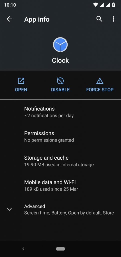 Application information under Apps and Notifications