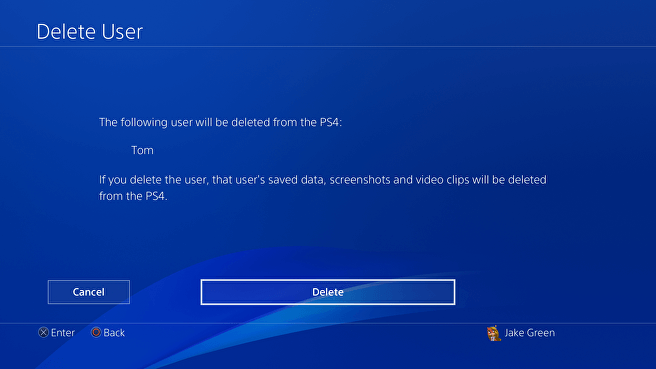 Press Delete to confirm your request related to delete PlayStation user profile.