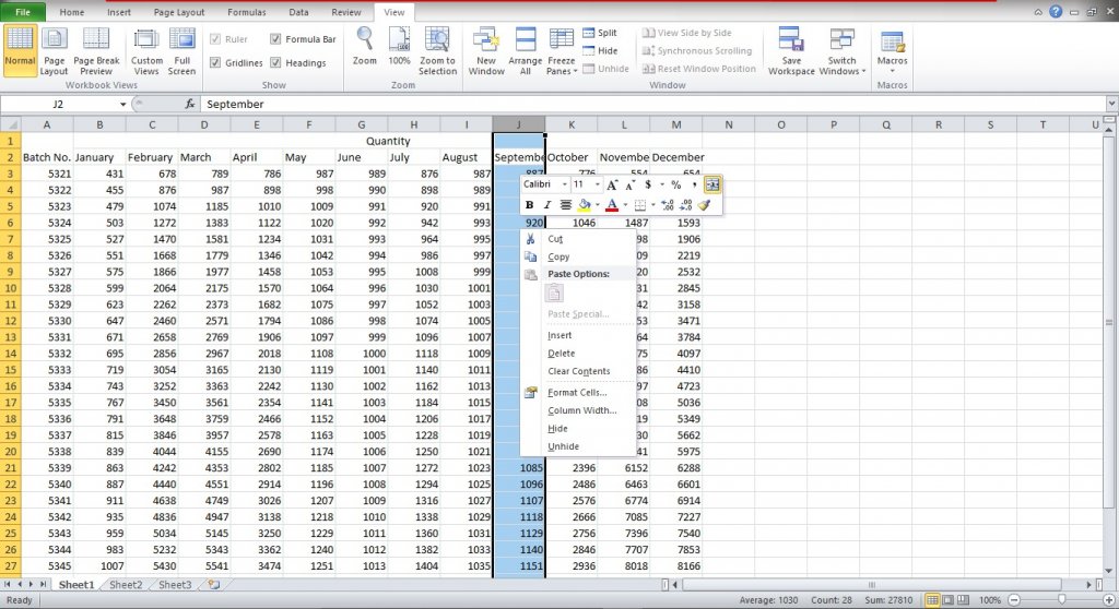 Hide column in Excel 