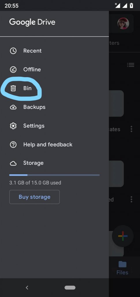 The trash Bin of the Google Drive