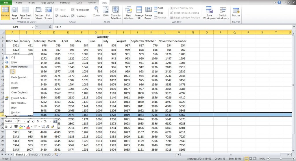 Hide rows in Excel