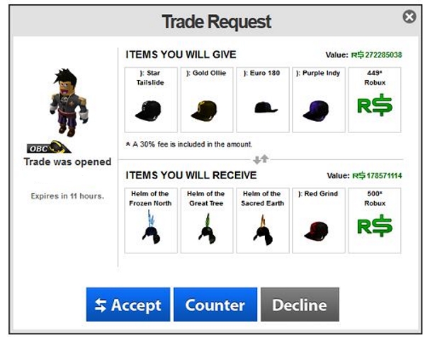 You can either, accept, decline or counter the trade requests - How to Trade in Roblox