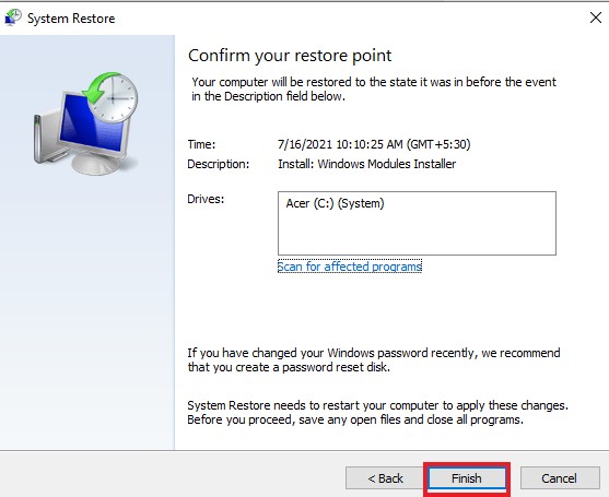 System Restore >> Finish - how to uninstall Nvidia drivers