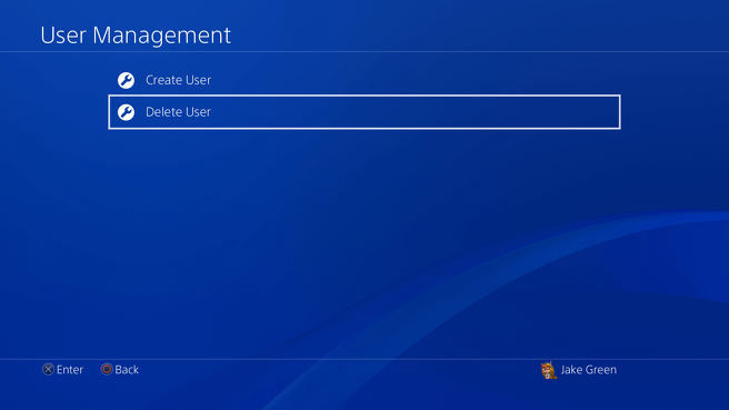 Select Delete User in User Management settings to delete PlayStation account.