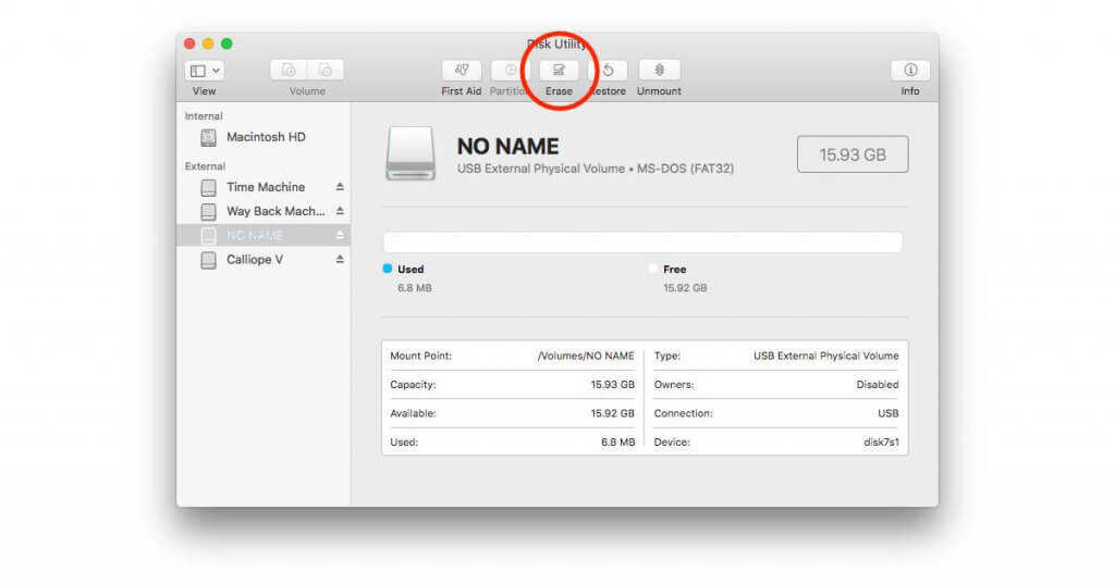 Go to Erase function to format SD card on mac.