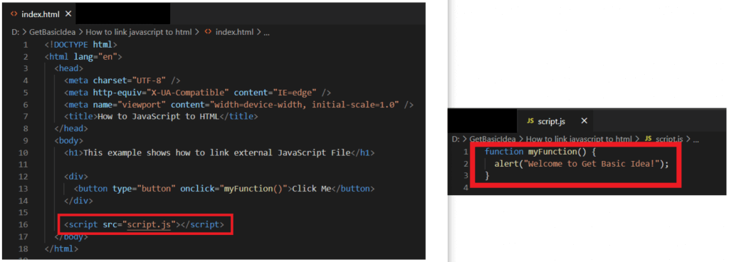 This image shows method 3 for link JavaScript to HTML