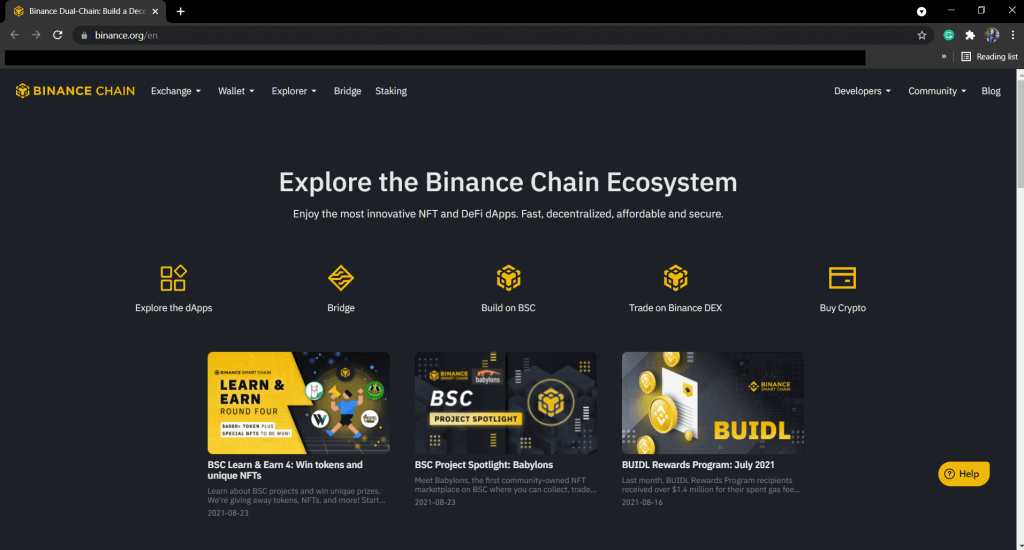 Binance Smart Chain interface.