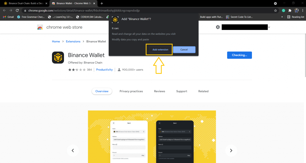 Add Binance Smart Chain Wallet extension.