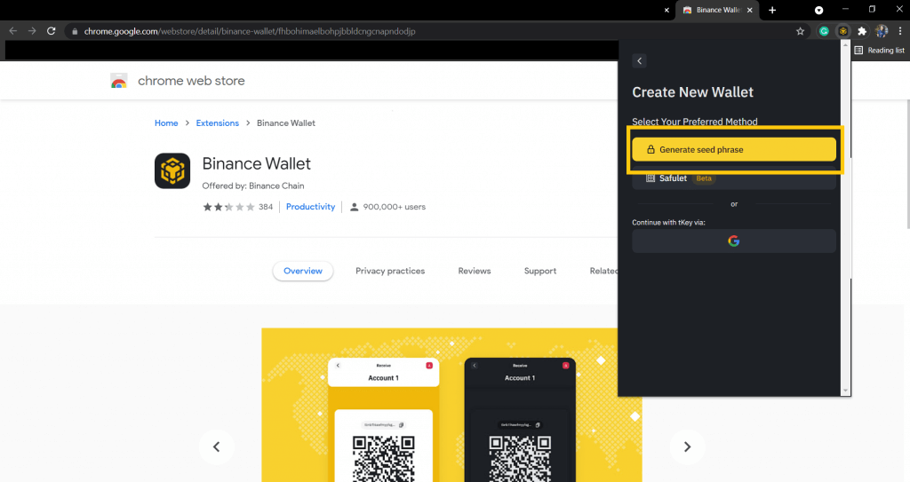 Generate seed phrase - Binance Smart Chain.