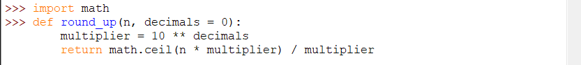 image shows the round up function code on how to round in python