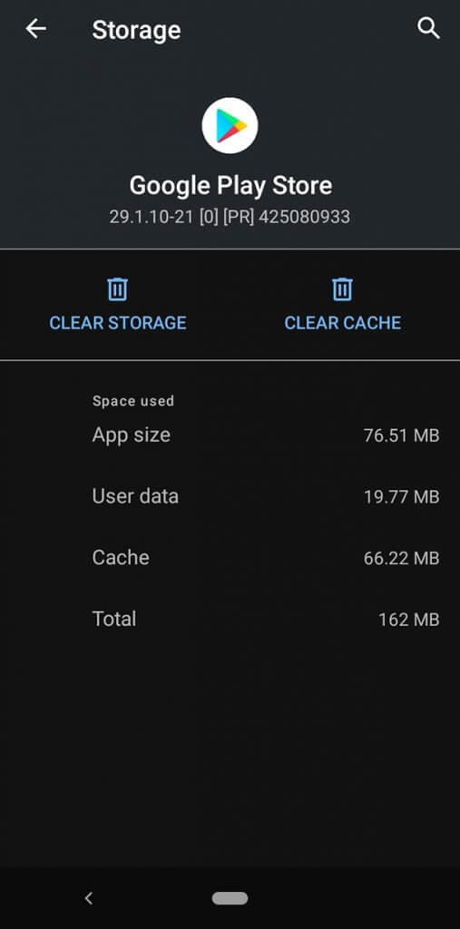Clear cache on Google Play Store