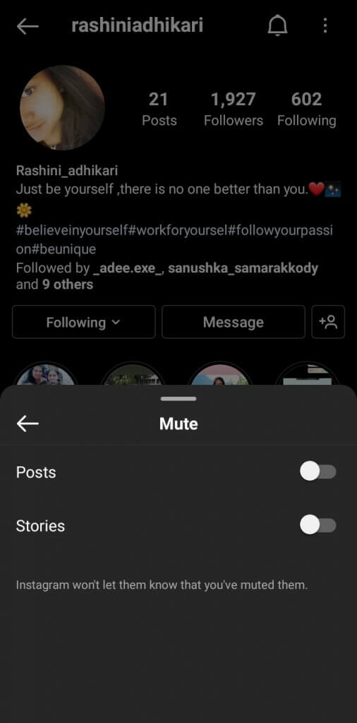 Tap "mute"- How to unmute someone on Instagram