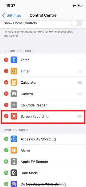 Add Screen Recording to the Control Center