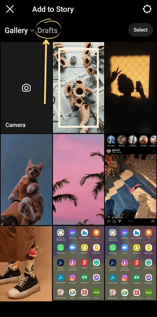Click 'drafts' from the Menu to find drafts on Instagram